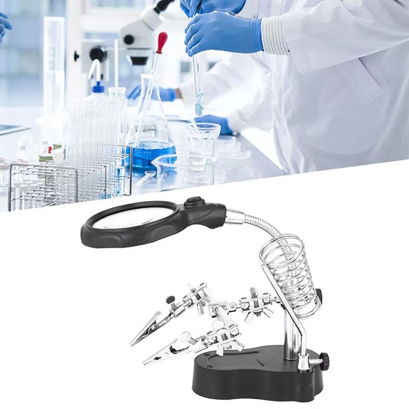 Helping Hand Adjustable LED Light Magnifying Lens Soldering Station Third Hand Solder Auxiliary Clamp
