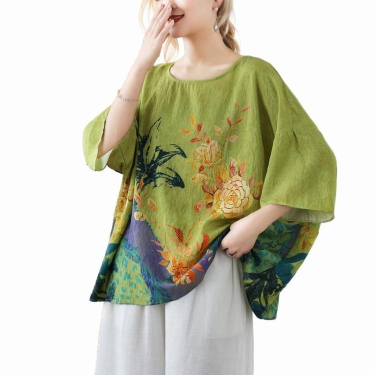 Nova Blusa Floral de Verão Oversize Camiseta Solta Tamanho Grande Feminina Manga Curta Tops Casuais Camisetas