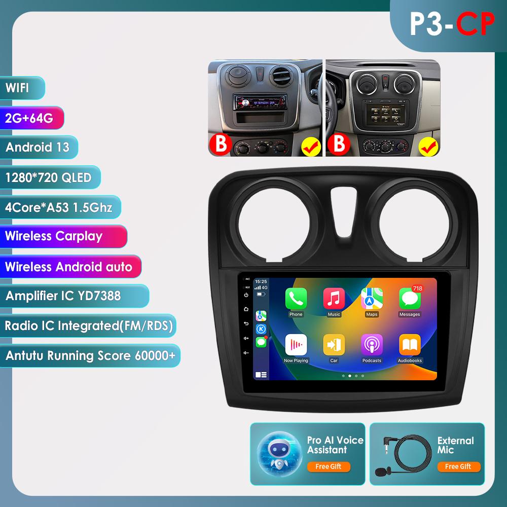 OSSURET Carplay 4G Android 13 автомобильное радио для Renault Logan 2 2014 - 2019 Sandero 2 мультимедийный видеоплеер GPS 2din Автомагнитола 7862 интеллектуальный экран