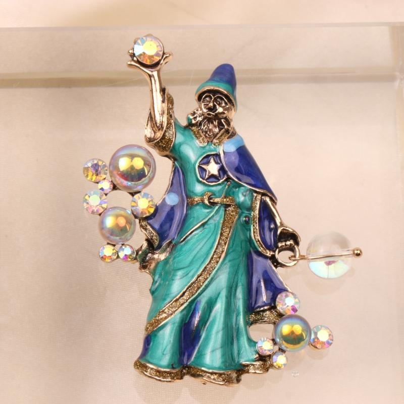 Vintage Women Men Fashion Sorcerer Enamel Crystal Pin Brooch Retro Classic Lady Palace Style Lady Drip Oil Badges Corsages
