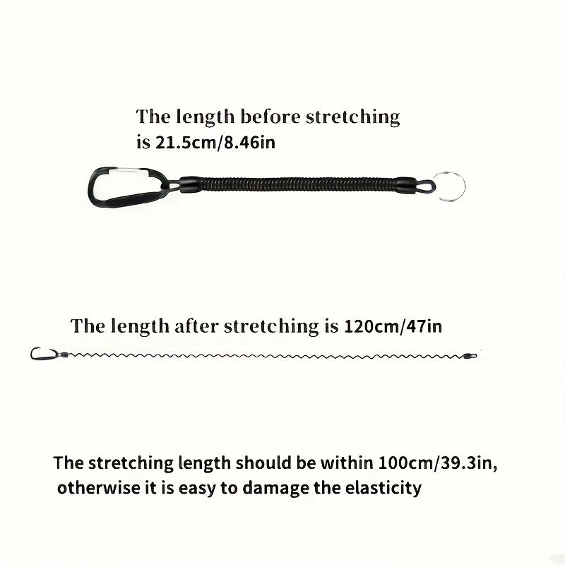 Schwarzer Spiralfeder-Schlüsselanhänger mit einziehbarer Handschlaufe, ausziehbar von 21,49 cm auf 119,38 cm, mit eingebautem Stahldraht, trägt bis zu 6,8 kg.