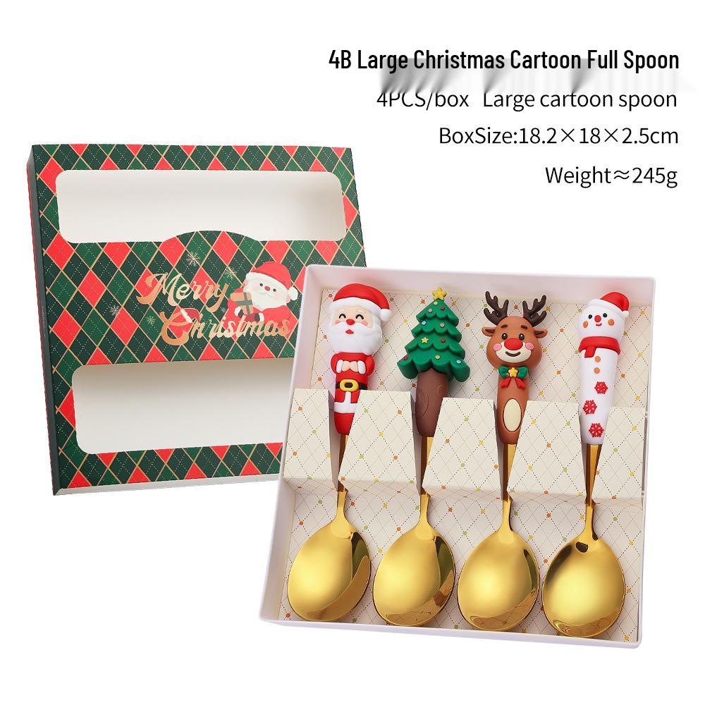 Large Christmas Plush Spoon & Fork Set - Santa Claus & Tree Design