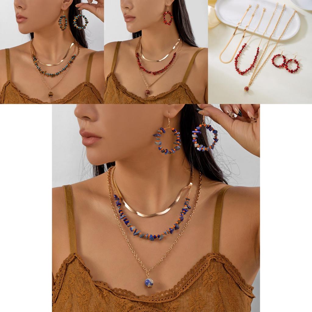 Fall 2025 Trendy Alloy Crushed Stone Jewelry Set With Geometric Design For Ladies