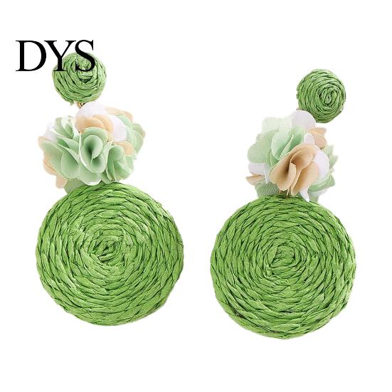 Handmade Boho Jewelry 1 Pair Raffia Flower Earrings for Women, Rattan Lightweight Woven Round Drop Dangle Earrings, Straw Summer Beach Vacation