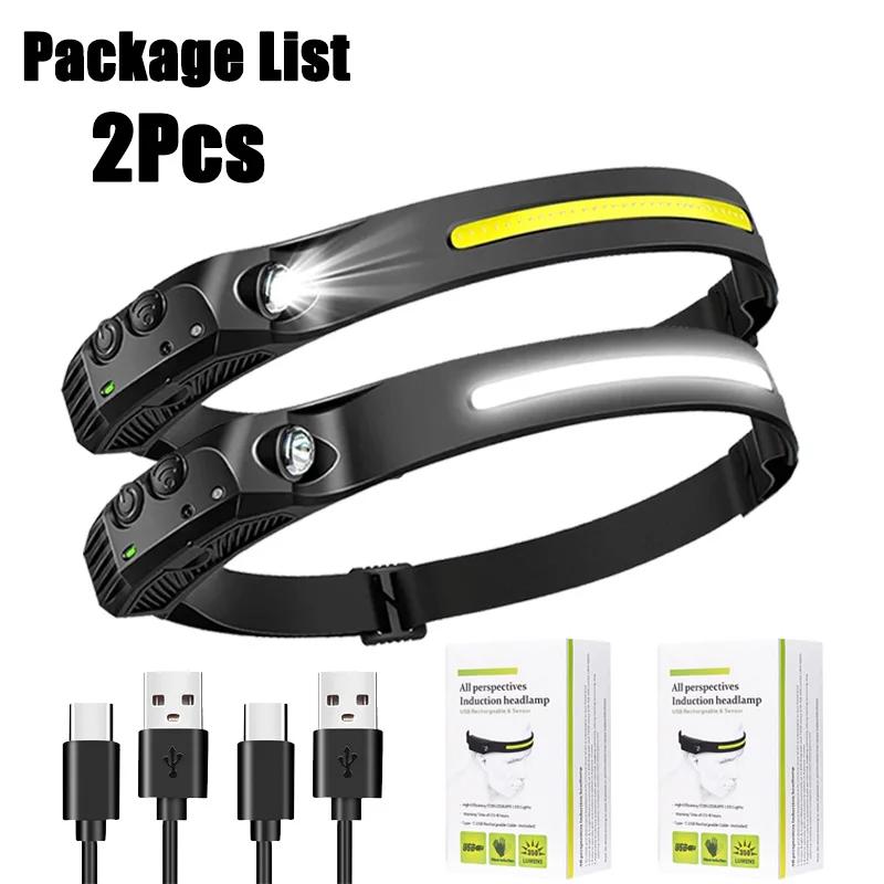 Sensor Headlamp USB Rechargeable LED Flashlight XPE+COB Torch Camping Waterproof Headlight for Fishing Lantern 1/2/3/4/5/8/10PCS