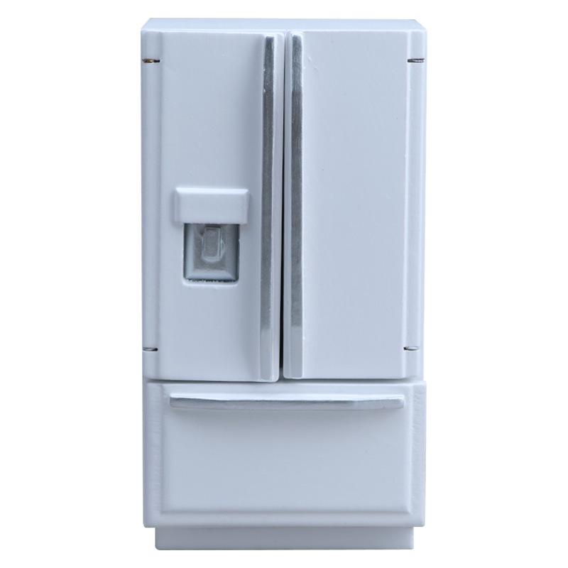 1:12 Mini Dollhouse Double Door Refrigerator Model in White/Silver/Gray