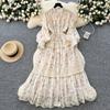 Nischen-High-End-Kleid im Palaststil mit Spitze und Patchwork, tailliert, für Damen, Französisches schlank machendes Druck-Stickerei-Feen-Langkleid