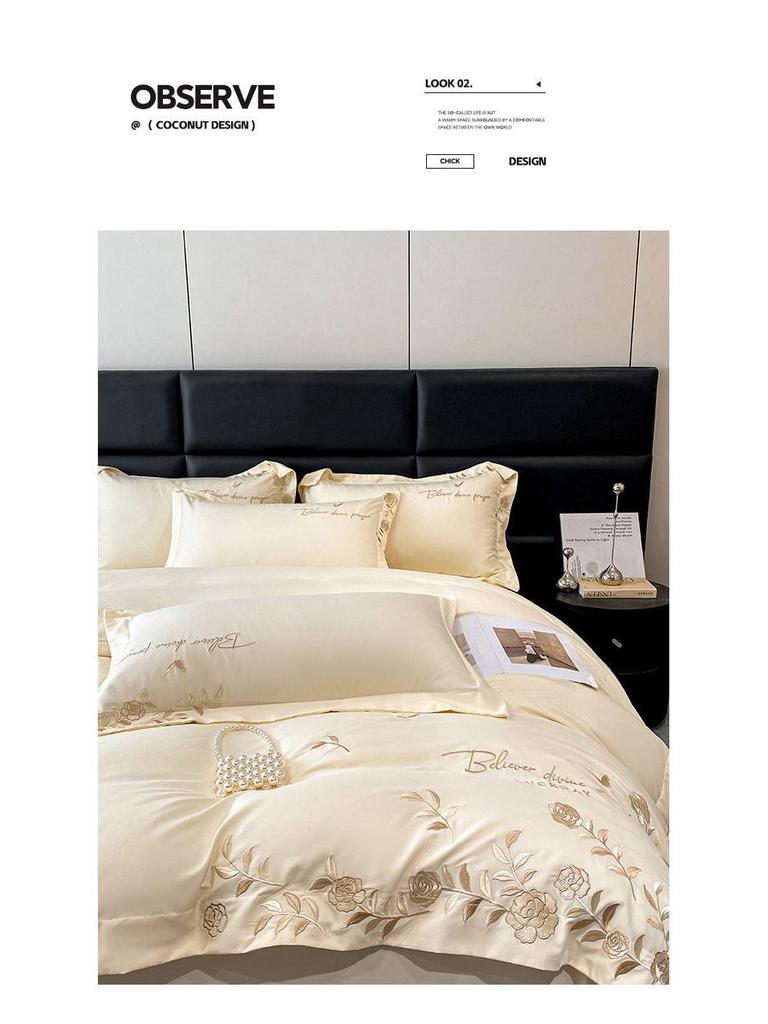 G5Z Leichter Luxus Gewaschene Baumwolle 3-teiliges Set: Hautfreundliche bestickte Bettbezug & Bettlaken