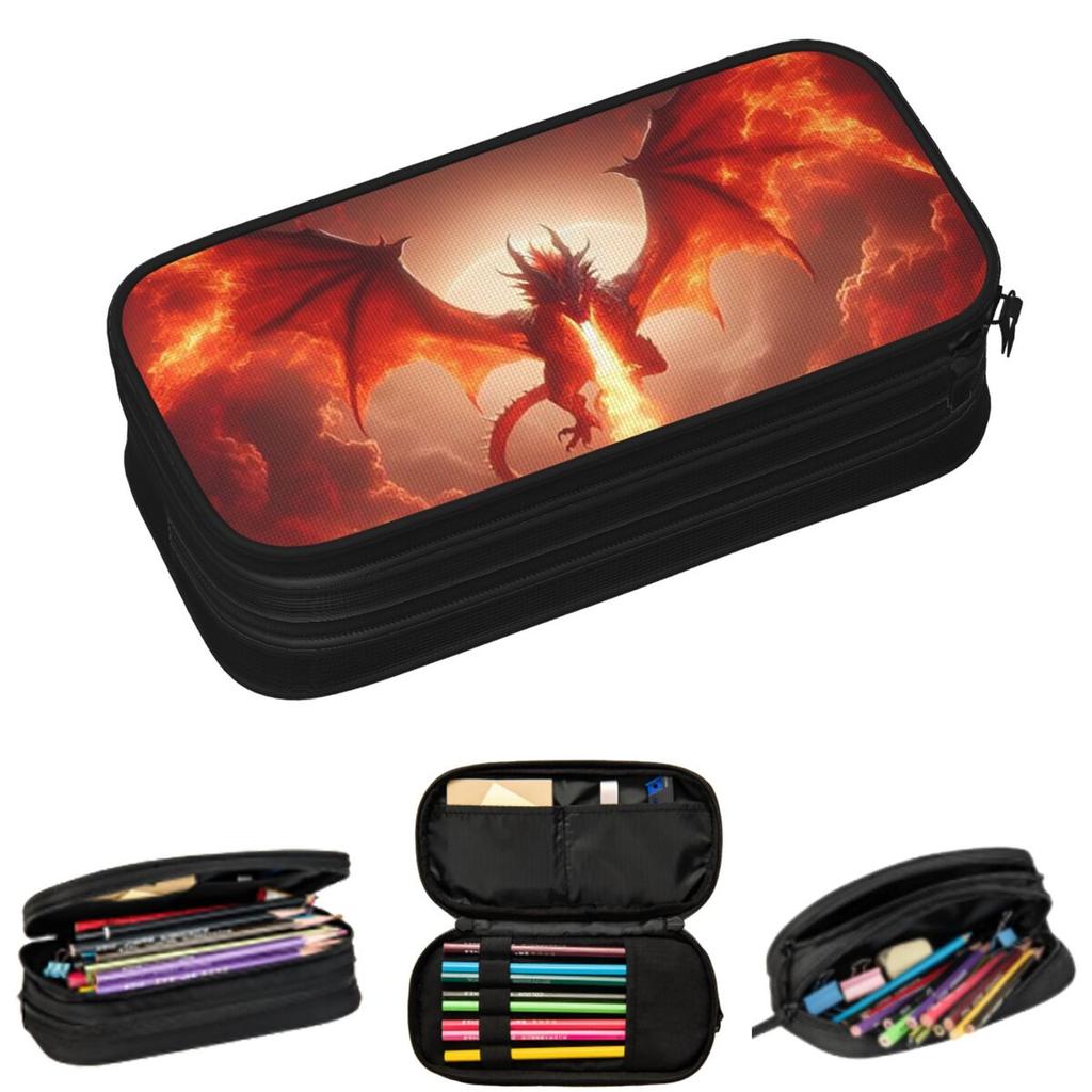 Dragon In The Fire Pencil Cases for Student School Pen Box Pencil Bag Large Storage Pencil Pouch