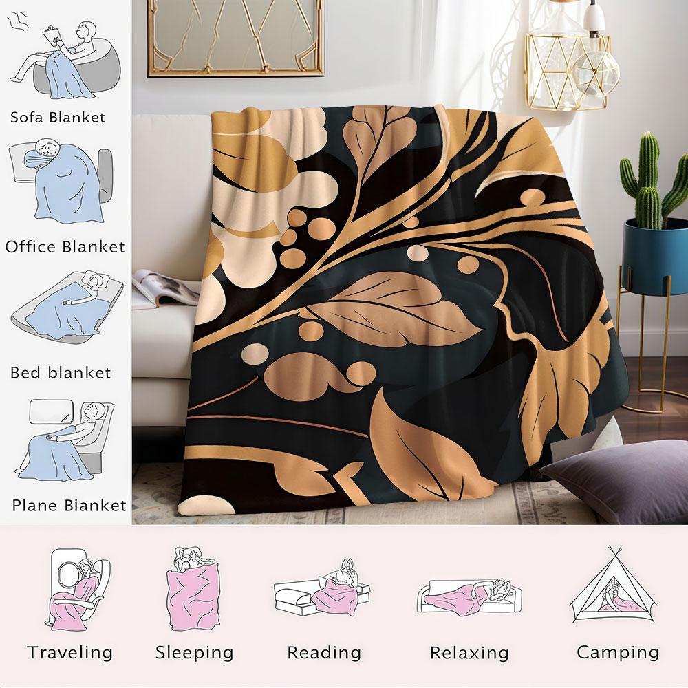Vintage Leaf Floral Print Flannel Blanket Warm Soft Halloween Christmas Decorative Couch Warm Cozy All-Season Gift