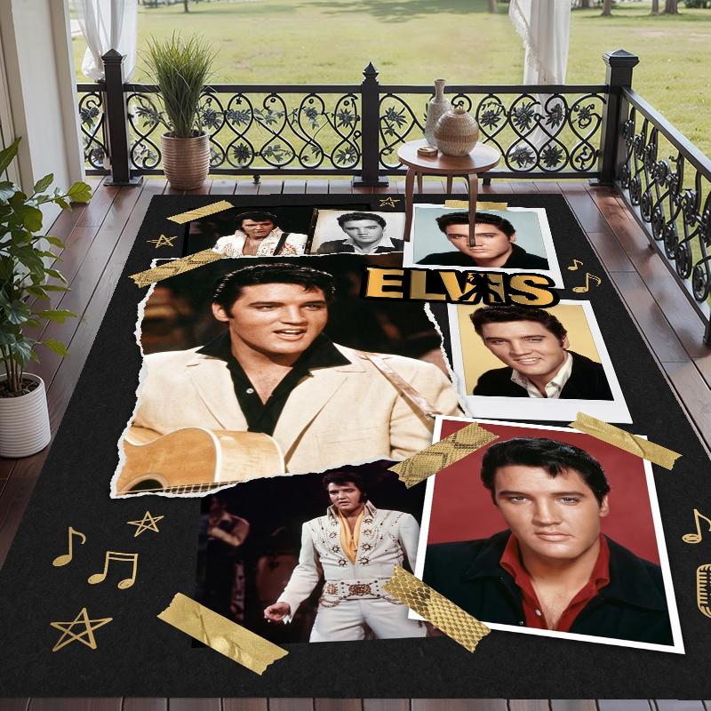Crystal Velvet Rug with Elvis Presley Design, Soft Non-Slip Floor Mat for Living Room Bedroom Decor