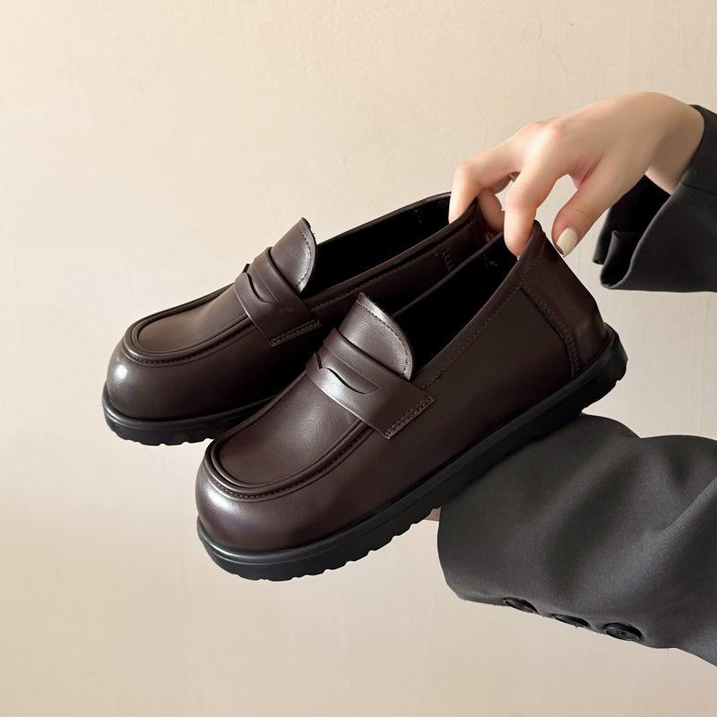 

Ретро и старые белые лоферы на одну ногу, в британском стиле, с круглым носком, повседневные одинарные туфли, маленькие кожаные туфли, универсальная повседневная мода 40 коричневый