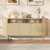 Credenza 160×40×78,5cm, Cassettiera Moderna con 3 Ante Ondulate e Scomparto Aperto, Gambe in Legno Massello, Soggiorno Corridoio Sala da Pranzo, fino a 75kg, Legno Naturale