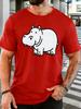 Simple Line Drawing Cute Hippo Graphic Unisexs Crew Neck Short Sleeve Cotton T Shirt Minimalist Wild Animal Print Male Casual Top