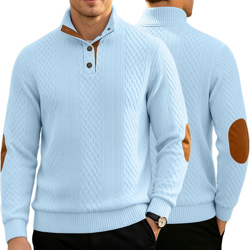Men's Patterned Pullover Sweatshirt, Lapel Single Breasted Slim Fit Top with Welt Pockets