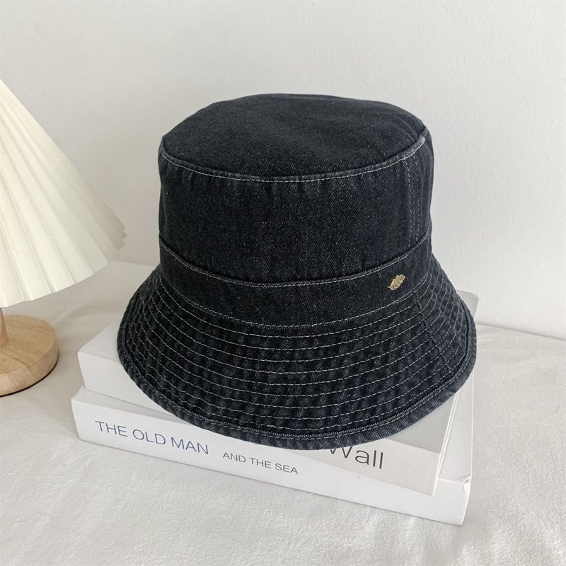 

Japan fashion Denim Fisherman Hat Women Make Your Face Look Smaller Plain Face Covering Basin Hat Korean Style Leaf Label Fashion Couple Sun Hat Denim Black M(56-58cm)