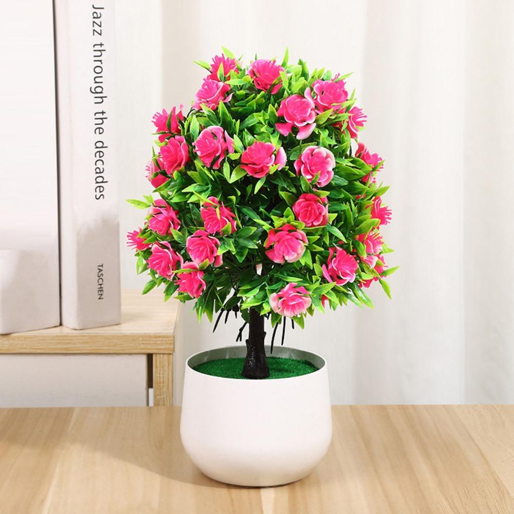 Plastic Artificial Plants Potted 6 Colors Home Garden Decor Rose Flower Plant Fake Flowers