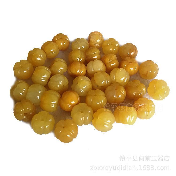 Yellow Dragon Jade Pumpkin Beads - DIY Jewelry Accessories for Bracelets & Necklaces.