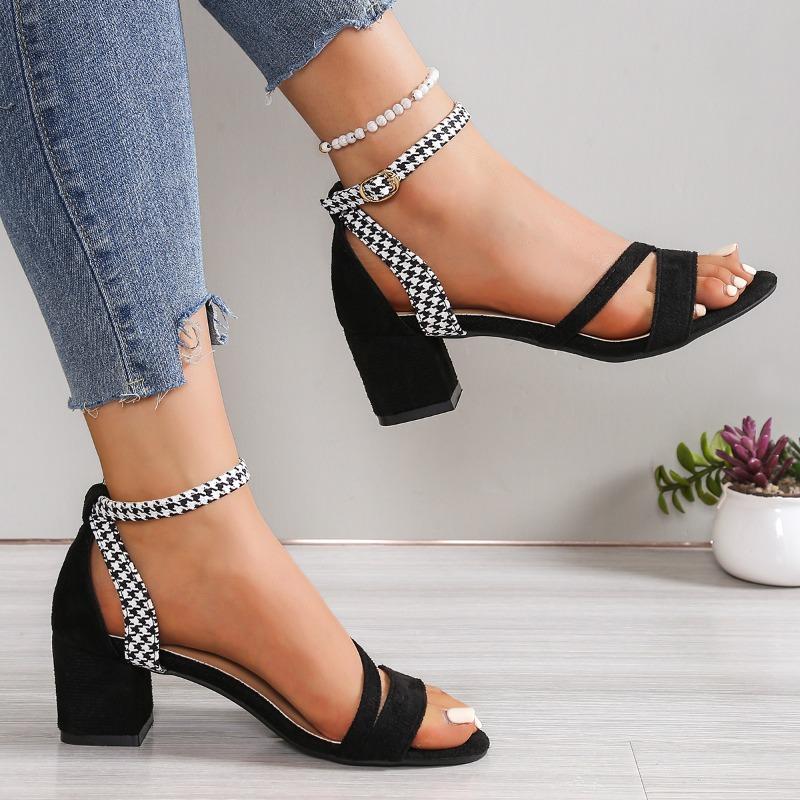 Fashion Women Heels Sandals New Summer Sandal Fashion Square Low Ladies Elegant Dress High Heels Sandal Shoes Outdoor Casual Slides