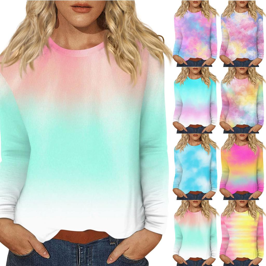 Dámský denní ležérní top s dlouhým rukávem a potiskem s kulatým výstřihem