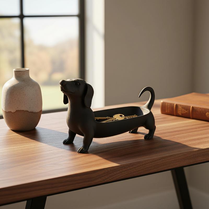 Cute 3D Dachshund Sausage Dog Jewelry Storage Tray Decorative Catchall Tray for Key Phone Glasses Bedroom Bedside Table