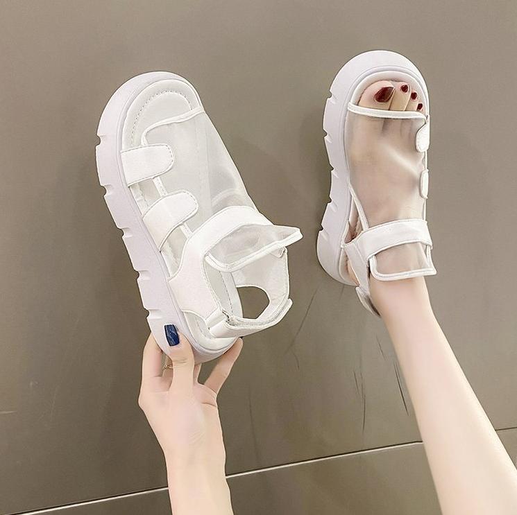 Sandały damskie na platformie z siateczki na lato nowe modne grube dno oddychające z siateczki płaskie