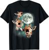 Three Giraffes Howling At Full Moon Galaxy Print Graphic Tee Casual Short Sleeve T-Shirt