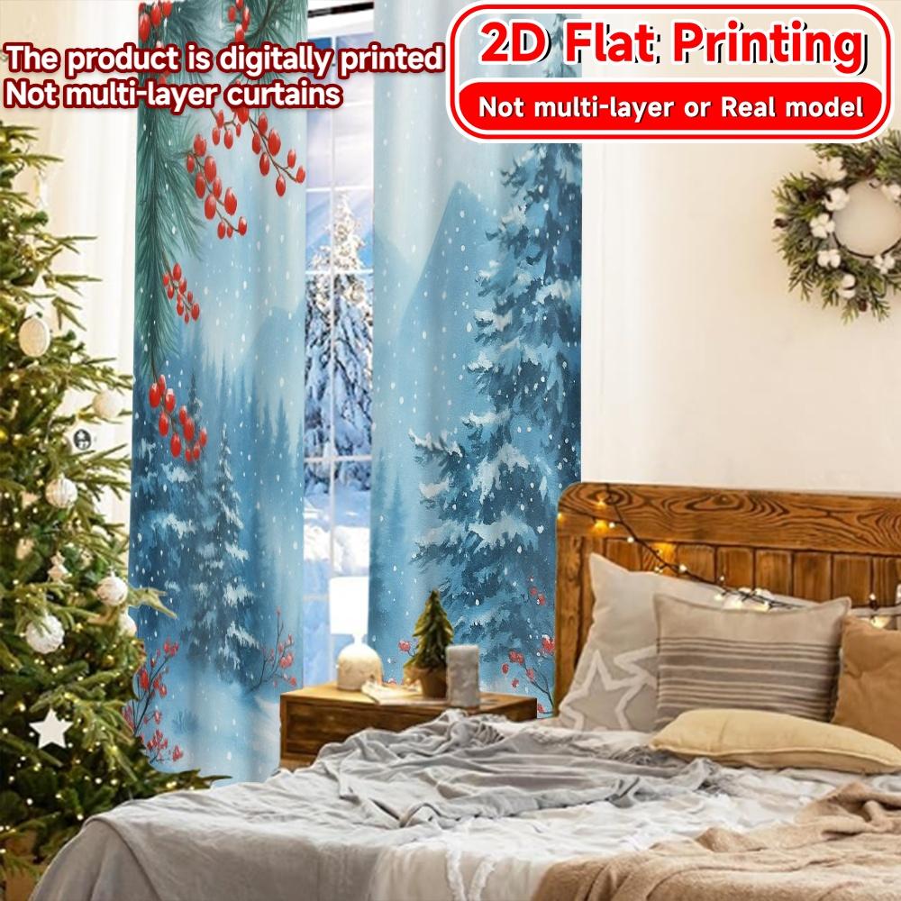 2pcs   2D FLAT PRINTING Curtains (Without Rod) Winter Serenity(4) Modern Fashionable Curtainments during the Christmas holiday