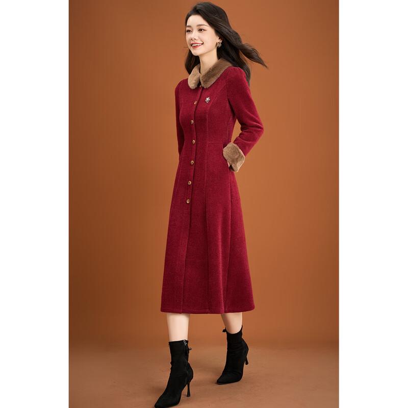 Elegant Fur Collar Patchwork Long Dress