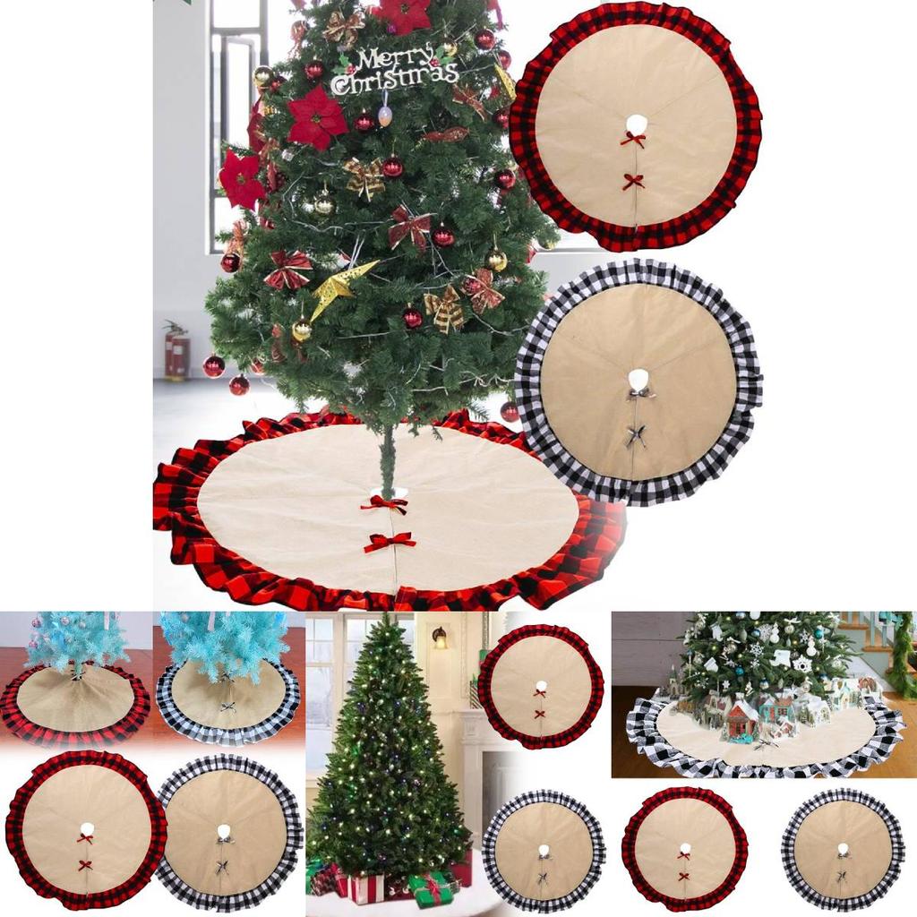 Stylish Christmas Tree Skirt With Creative Red And Black Checkered Design For Festive Decor