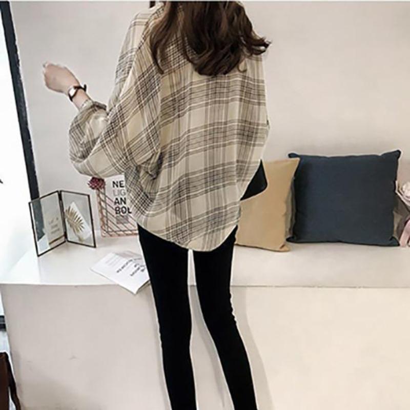 Summer Women's Sun Protection Clothing Chiffon Shirt Plaid Retro Shirt Top Blouse for Women