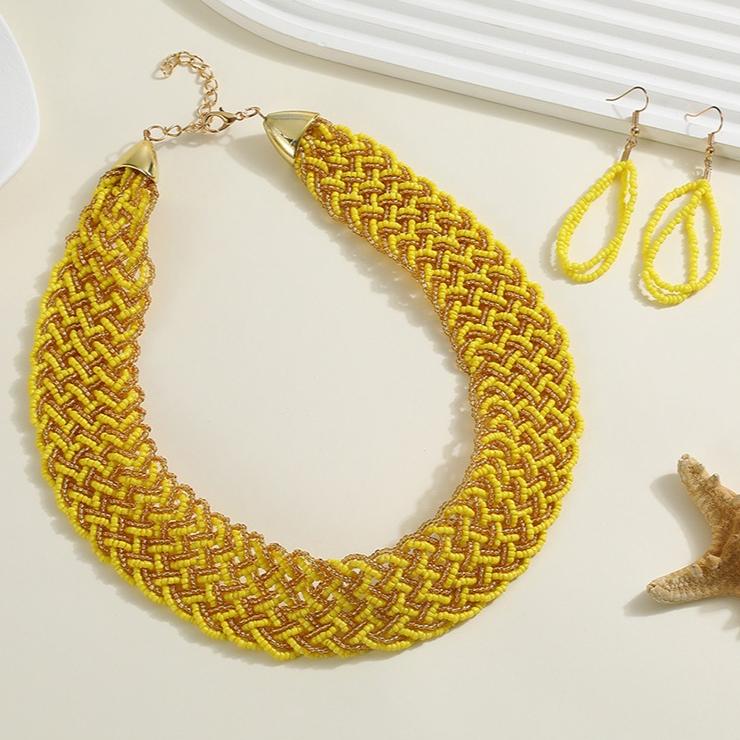Handmade Rice Beads Necklace Earrings for Women Bohemian Retro Jewelry Accessories