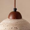 Pendant Lamp with Wooden Top Rustic Minimalism Stone Organic Lighting Fixture for