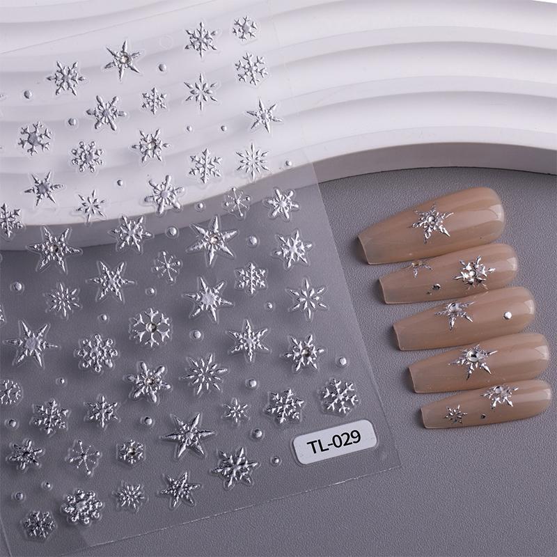 Zimowy płatek śniegu świąteczna naklejka na paznokcie 5D błyszcząca wytłaczana reliefowa samoprzylepna ozdoba do paznokci naklejka do dekoracji paznokci