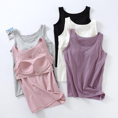 Canotta da donna in cotone con imbottiture per reggiseno, spalline larghe, top senza maniche aderente, taglia grande