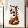 Thanksgiving Window Clings Autumn Pumpkin Street Lamp & Maple Leaves Wall Sticker, Waterproof PVC Fall Harvest Atmosphere Decor Decal, Decorative Peel