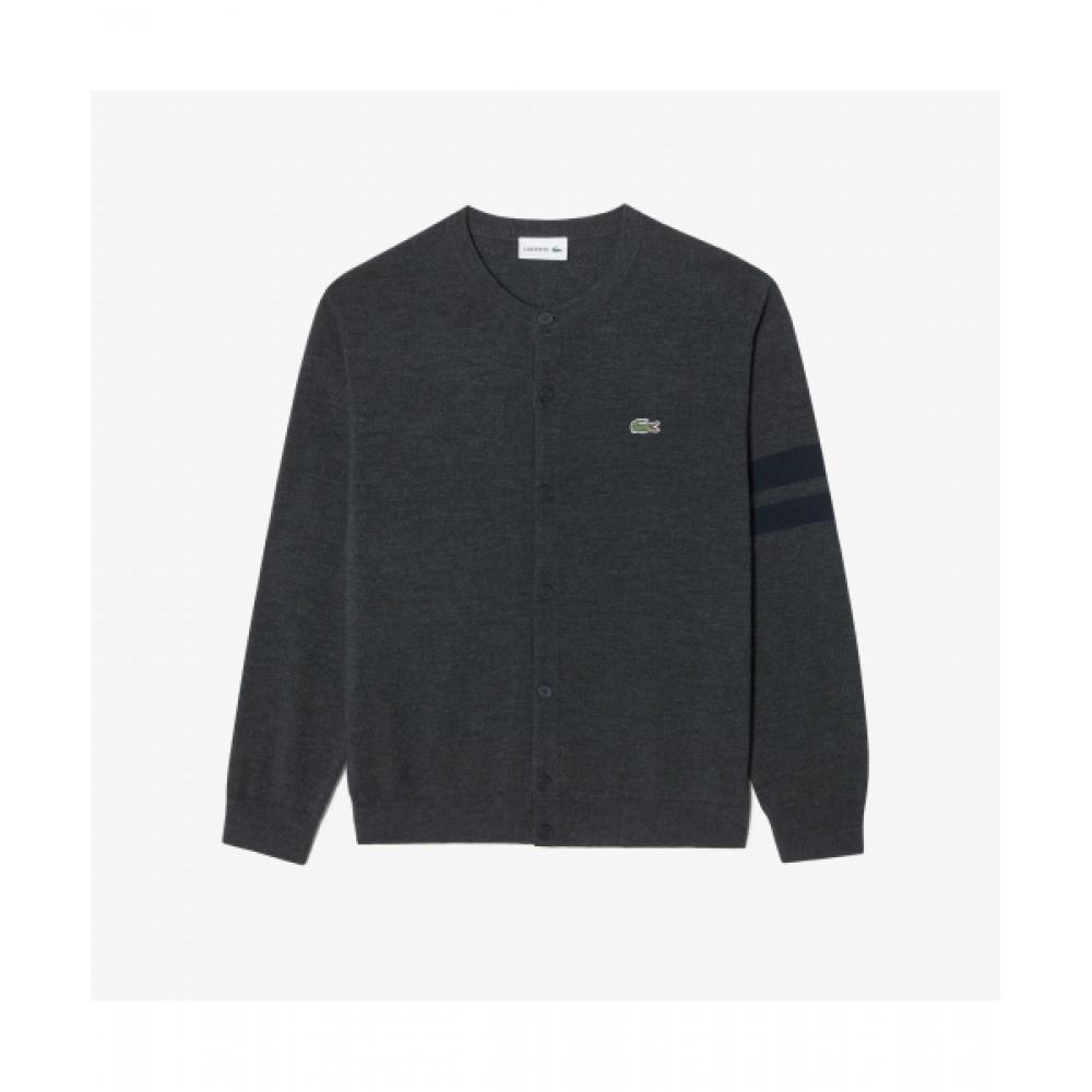

LacoSte Men S Crewneck Sleeve Tip Cardigan [gray] 003