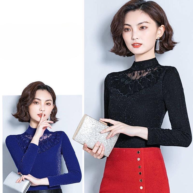 Frauen Herbst Winter Plus Samt Spitze Dicken Pullover Enge Sexy Bodenbildung Pullover Langarm