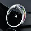 Yousheng Women Ring Shiny Rhinestone Inlaid Sparkling Geometric Electroplating Decoration Gift Rainbow Colored Faux Gemstone Party Ring Jewelry for