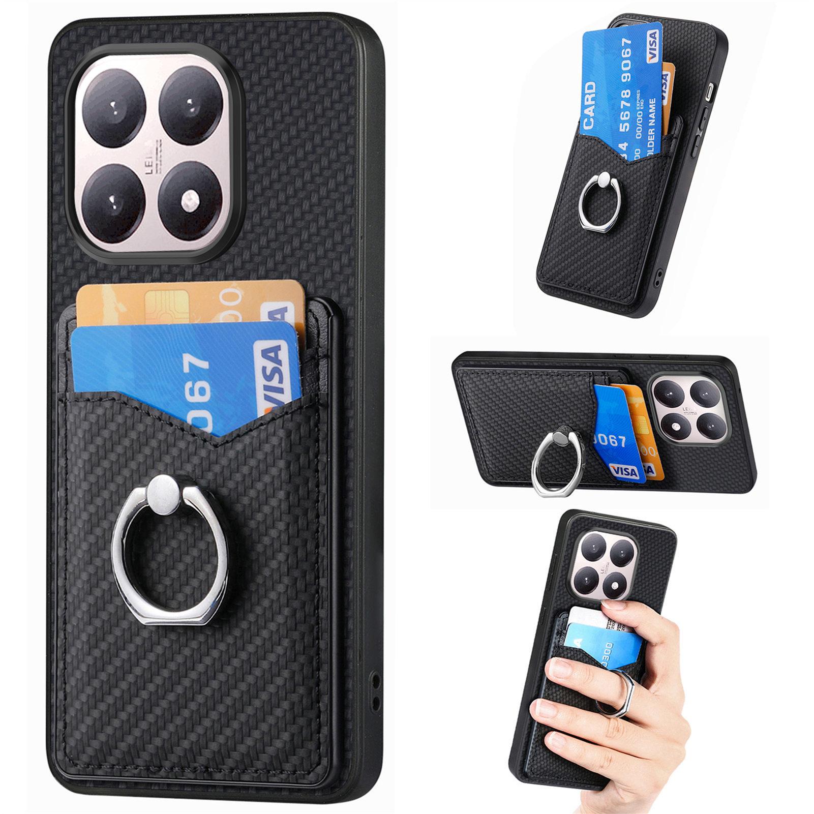For Xiaomi 15T Case PU Leather Coated PC+TPU Phone Cover with Ring Holder Card Slots