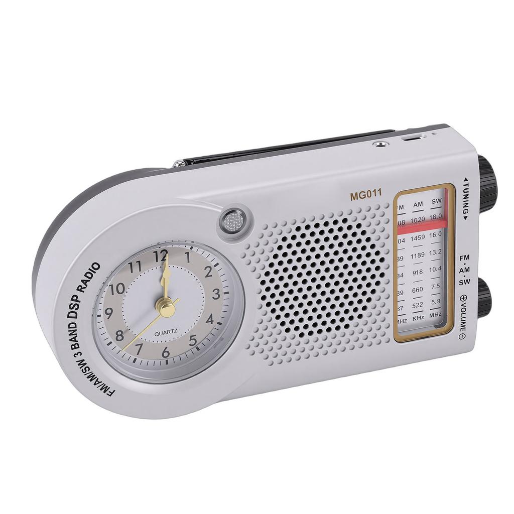 Portable Radio Rechargeable Battery Operated FM AM SW Multi Band Radio with Clock 3W Speaker for Music News Traffic Updates