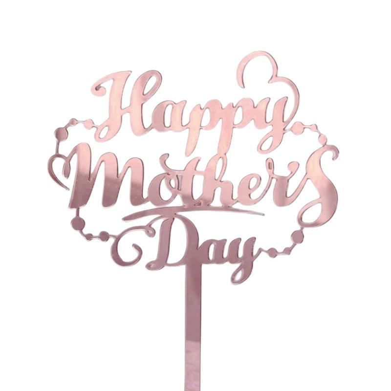 10PCS Happy Mother's Day Acrylic Cake Toppers Art Fonts Design Gold Rosegold Love Heart Cupcake Toppers Flag Party Decoration