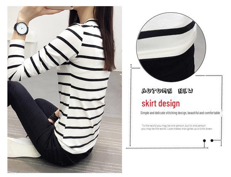 2025 Korean V-Neck Striped Slimming Long Sleeve Women's T-Shirt - Spring/Autumn