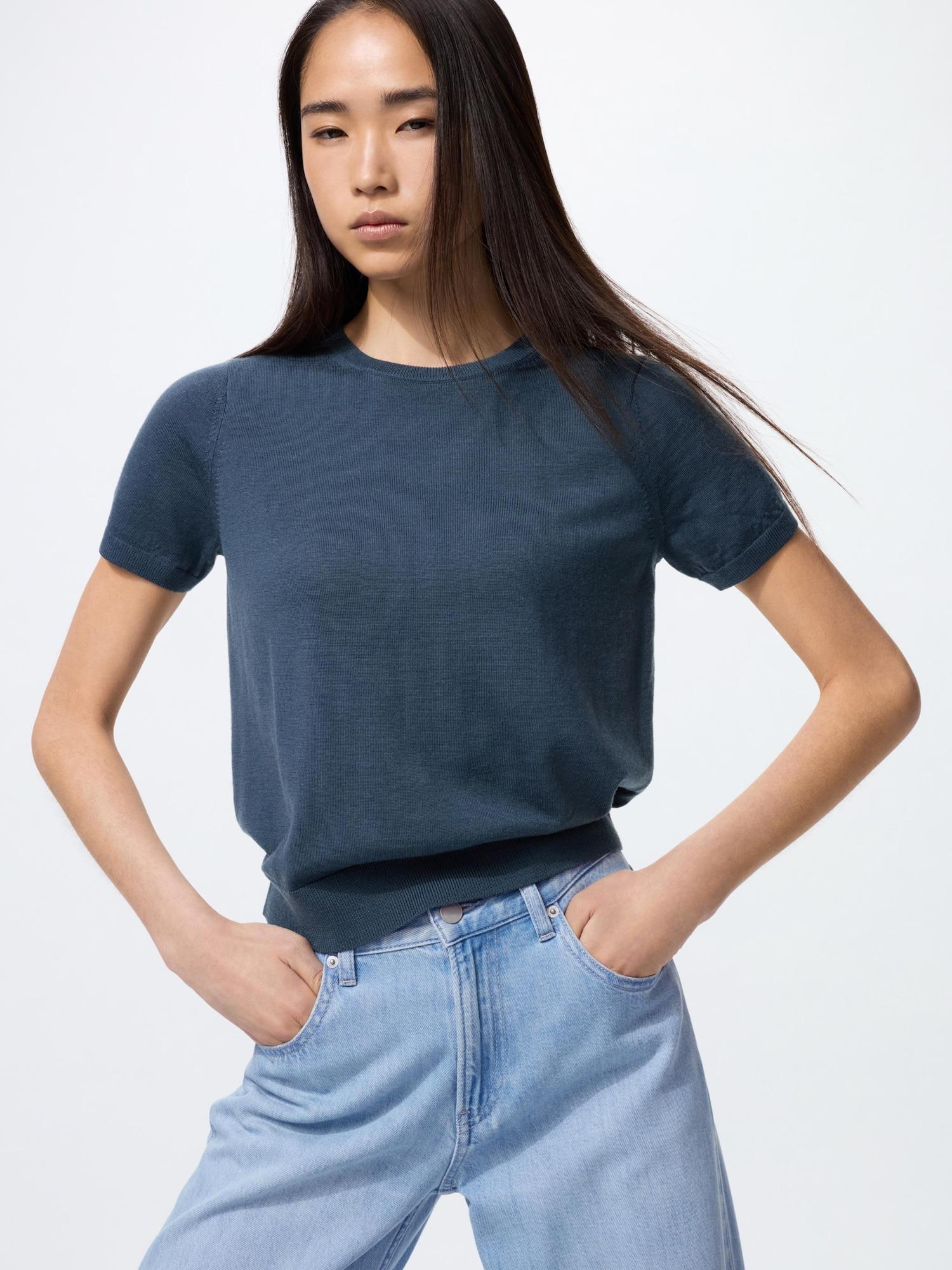 

Свитер Uniqlo Merino с круглым вырезом и коротким рукавом 68 BLUE/WOMEN XL