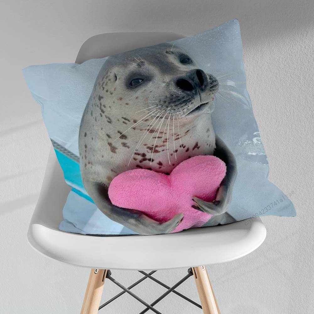 Cute Funny Animal Seal Sea Pillowcase for Sofa Room Office Decor Printing  Merchandise AllMatch Cushion Cover