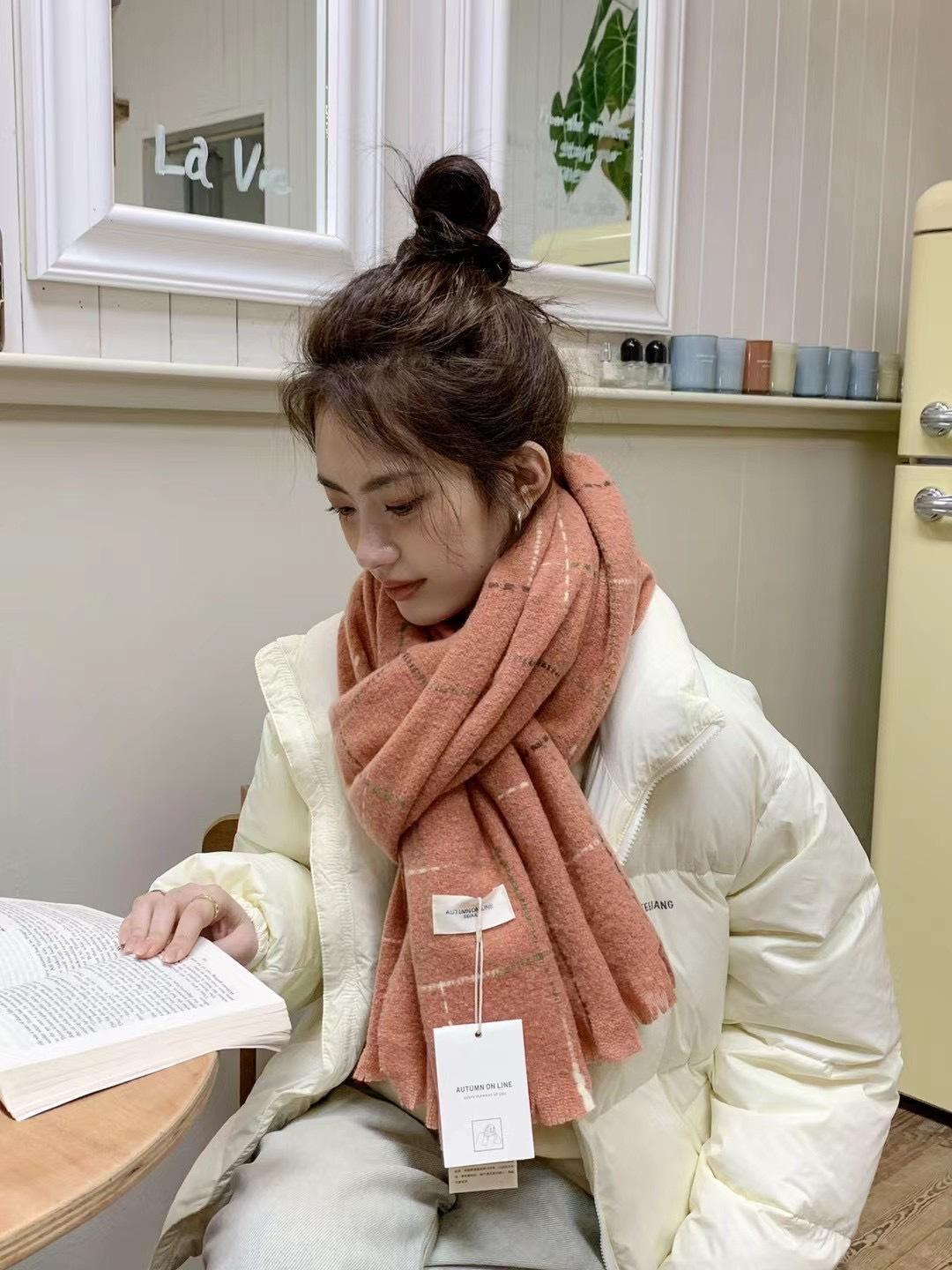 

Клетчатый шарф женский осенне-зимний бутиковый шарф модный с бахромой теплый шарф из имитации кашемира оранжевый