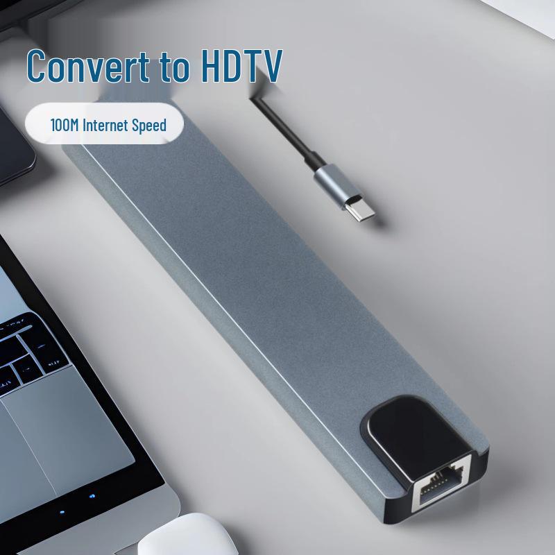 8-in-1 USB-C Hub: HDMI, Network Adapter, USB 3.0, Multi-Functional Card Reader Expansion Dock