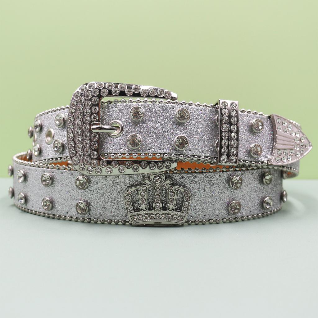Punk Belt Crown Trendy Men and Women Inlaid with Rhinestone Sequins Rock Fashion Belt Men and Women Belt