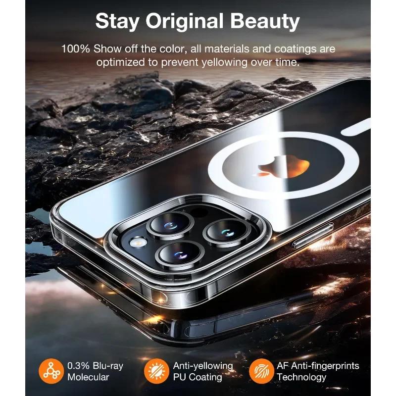 Transparent Circle Magnetic Case For iPhone 16 15 14 13 12 11 Pro Max Plus Phone Case for Magsafe Wireless Charging Cases Cover