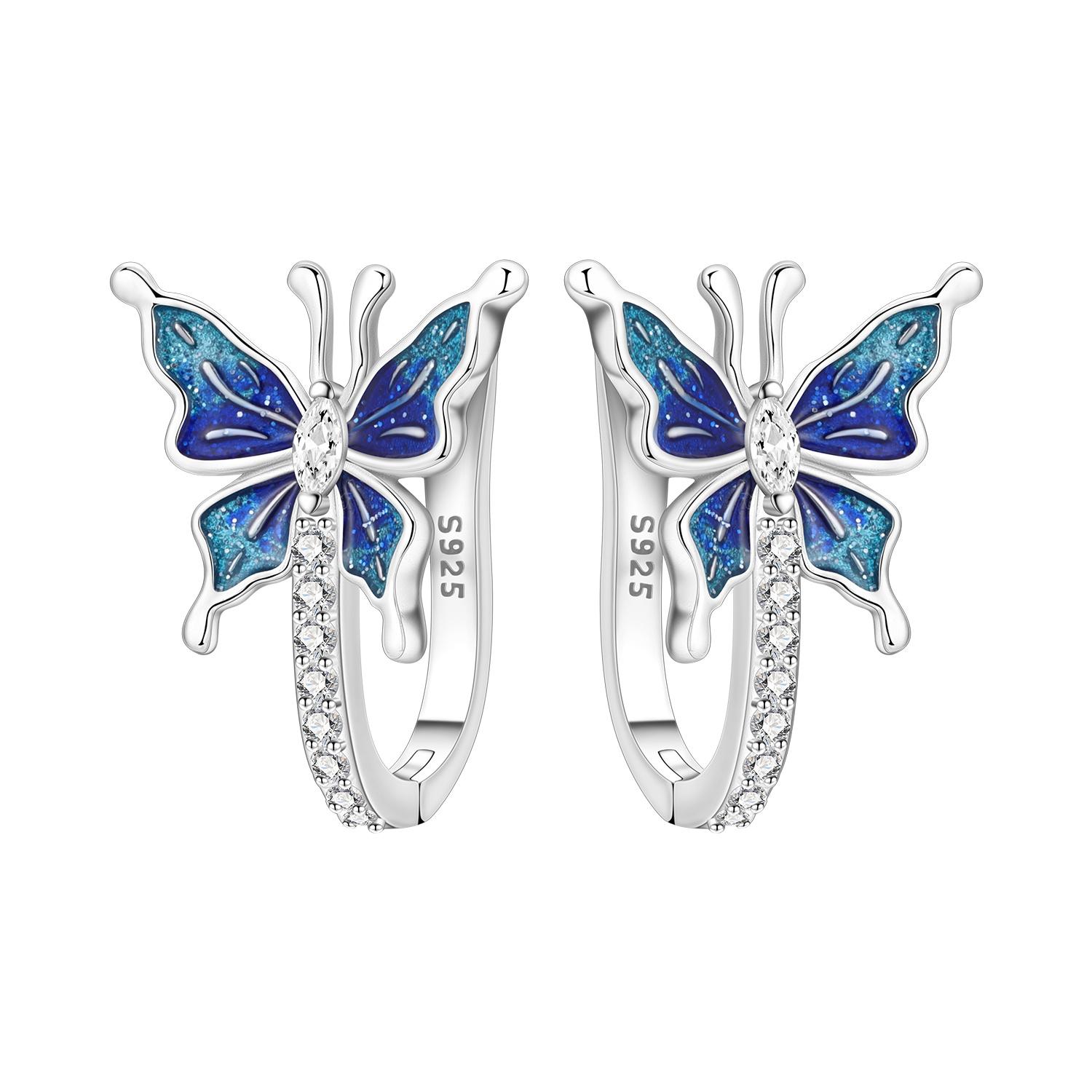S925 Silver Dreamy Blue Butterfly Earrings Hoop Earrings Women Jewelry Trendy Anniversary Gifts